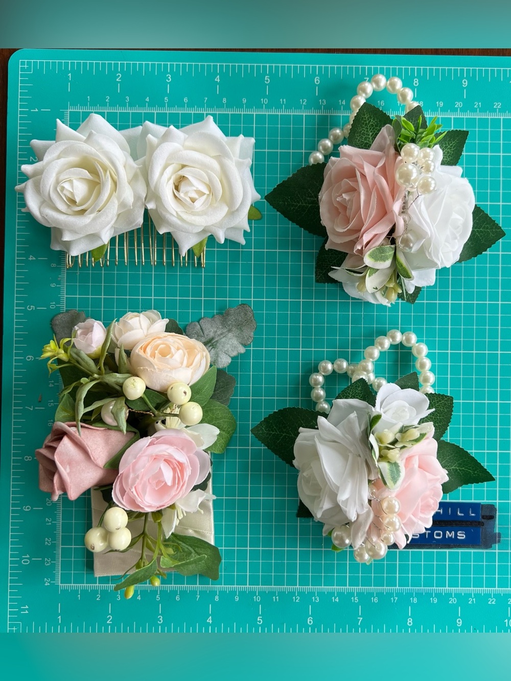 Floral Corsage and Boutonniere Set for Wedding, Pink and White